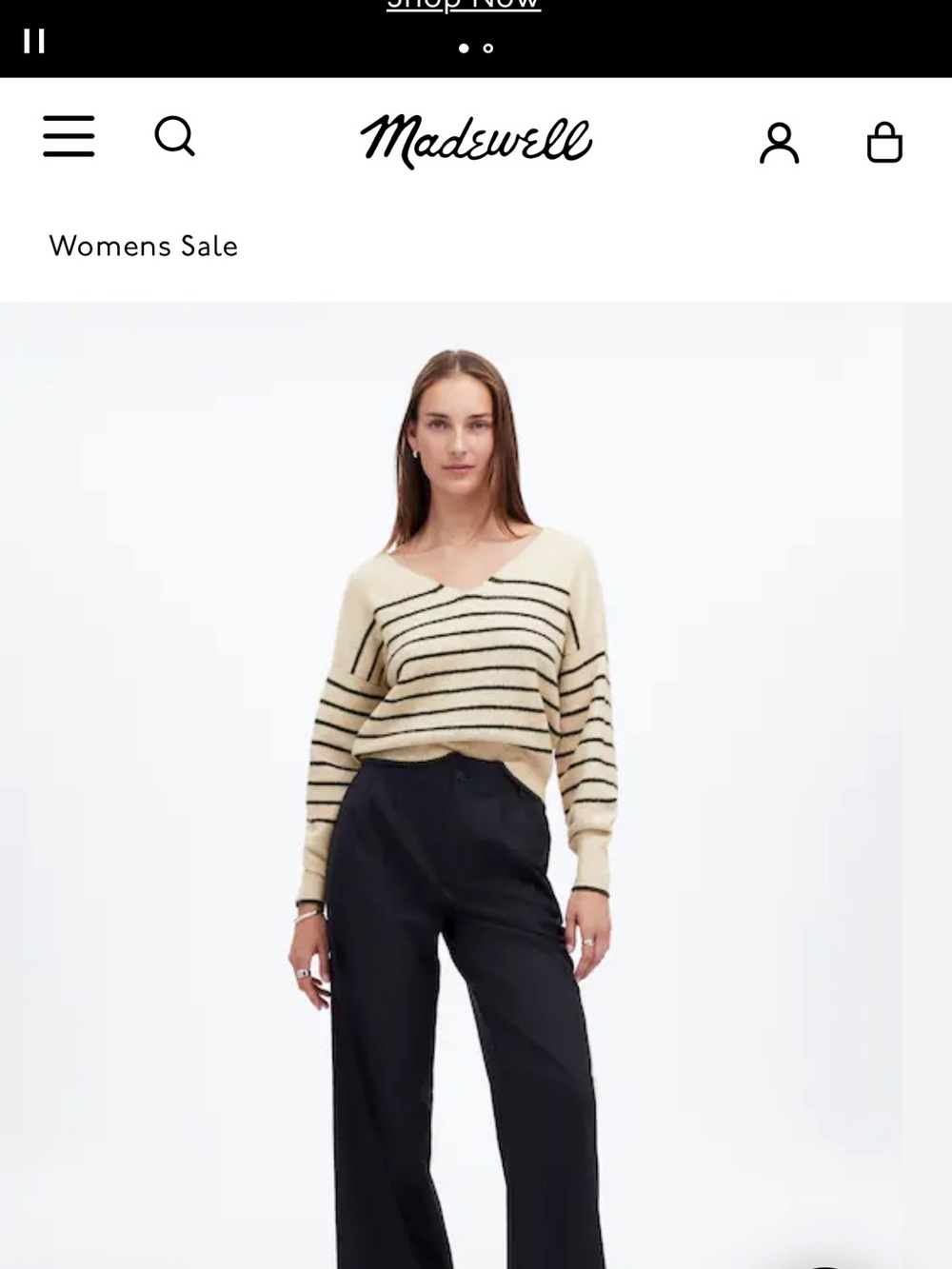 Madewell Cream Striped V-Neck Sweater